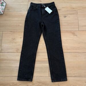 Antonio Melani Womens High Waisted Straight Leg Jeans Washed Black Denim NWT